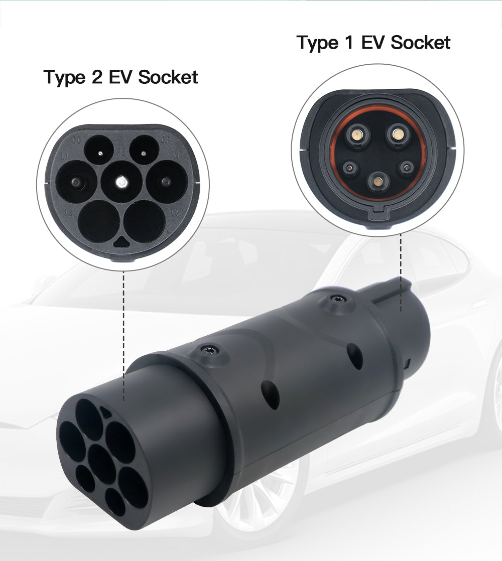 EV laad adapter Universeel - Type 2 naar Type 1 - 32A / 7.4kW (1-Fase)