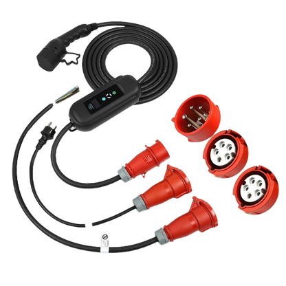 BlackCharge® 3.0 Mobiele EV Krachtstroomlader | Type 2 naar CEE 11 kW – Instelbaar & Weerbestendig – Met LCD-display & Timerfunctie