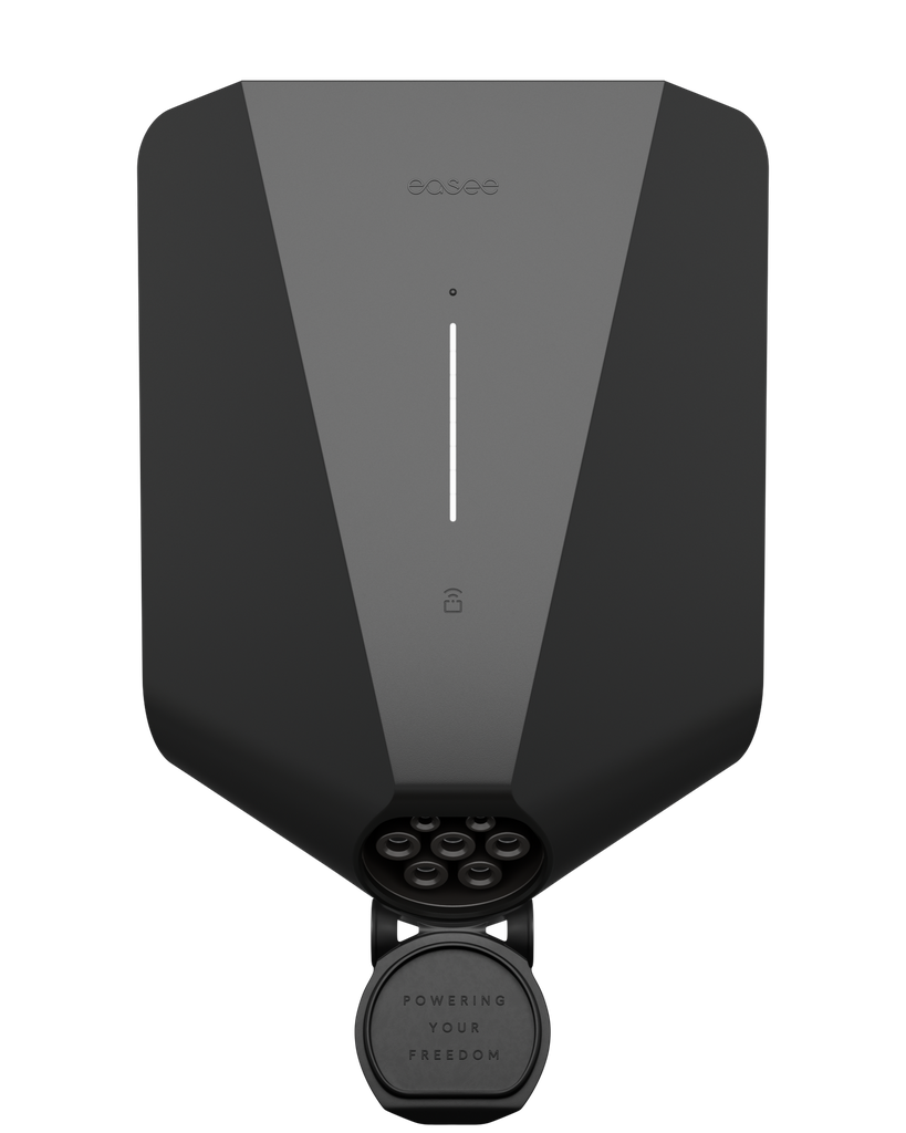 Detail van Easee Charge Up behuizing en formaat, robuuste kunststof uitvoering met moderne afwerking