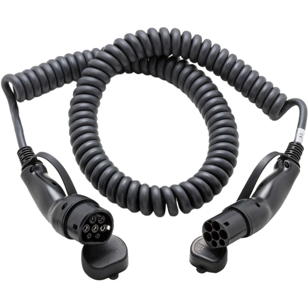 Ratio E-Line Type 2 Laadkabel – Coiled | 3 Fase | 16A | 11kW | 4 Meter | Spiraalkabel - BlackCharge 