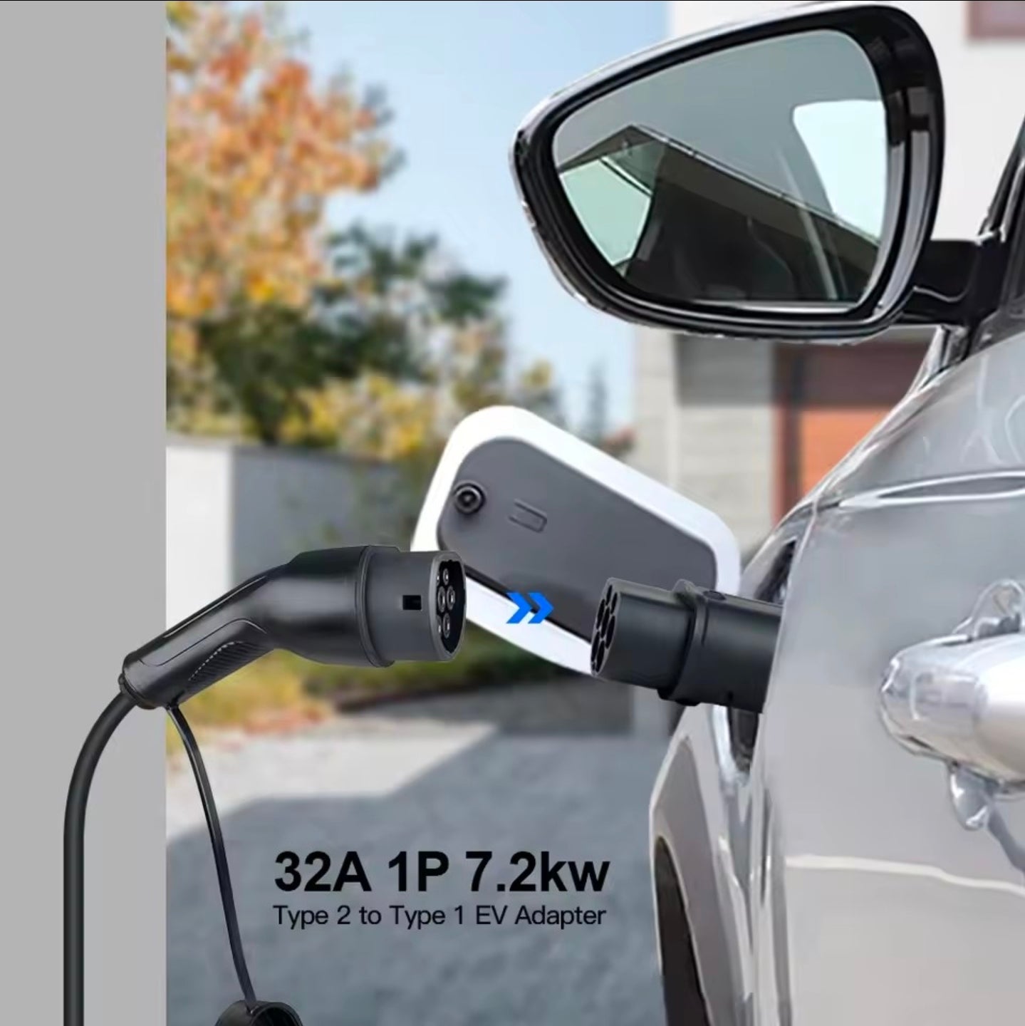 EV laad adapter Universeel - Type 2 naar Type 1 - 32A / 7.4kW (1-Fase)