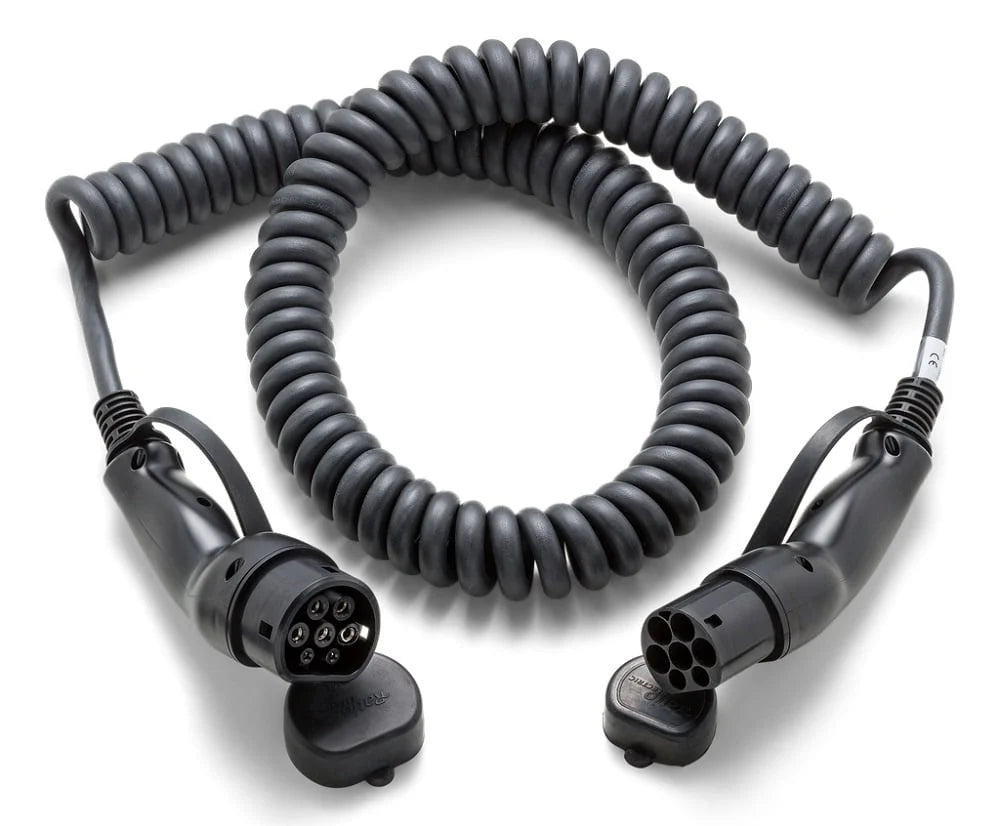 Ratio E-Line Type 2 Laadkabel – Coiled | 3 Fase | 16A | 11kW | 4 Meter | Spiraalkabel - BlackCharge 