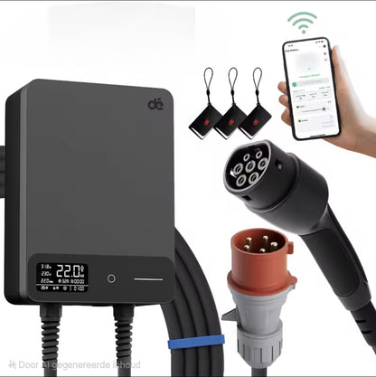 Wallbox Home 11kW/22kW met APP + 3x RFID Type 2 kabel EV oplader
