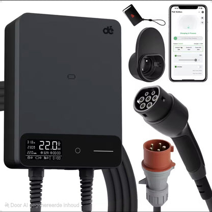 Wallbox Home 11kW/22kW met APP + 3x RFID Type 2 kabel EV oplader