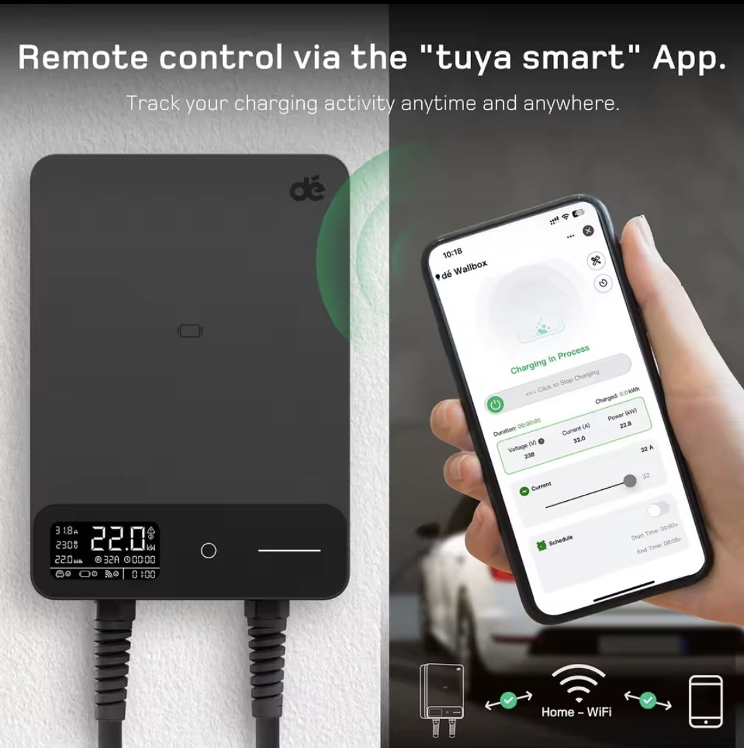 Wallbox Home 11kW/22kW met APP + 3x RFID Type 2 kabel EV oplader